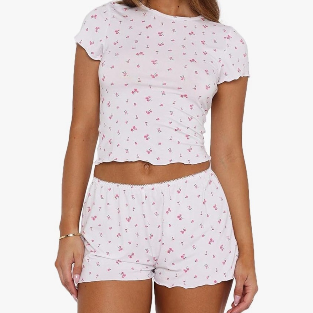 Floral Print Women's Pajama Set - White and Pink - NWOT